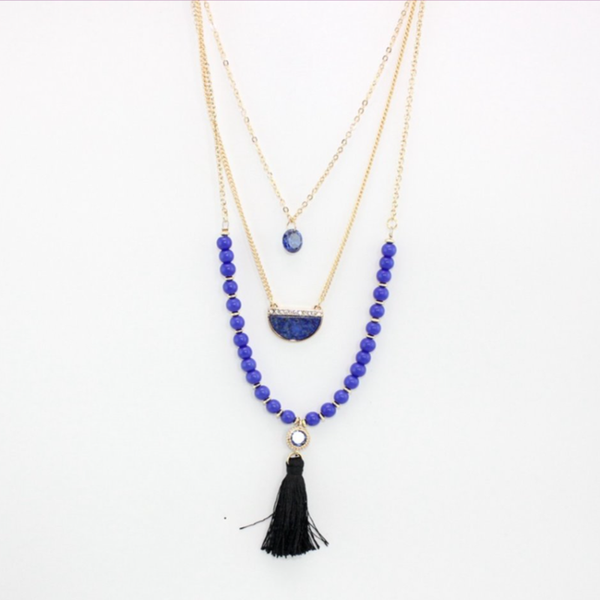 pendant necklaces ethnic style light yellow gold color multi layer half lapis lazuli beads chain necklace with tassels jewelry, Silver
pendant necklaces ethnic style light yellow gold color multi layer half lapis lazuli beads chain necklace with tassels jewelry, Silver