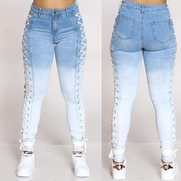women's jeans new bandage stretch jeans trousers, Blue