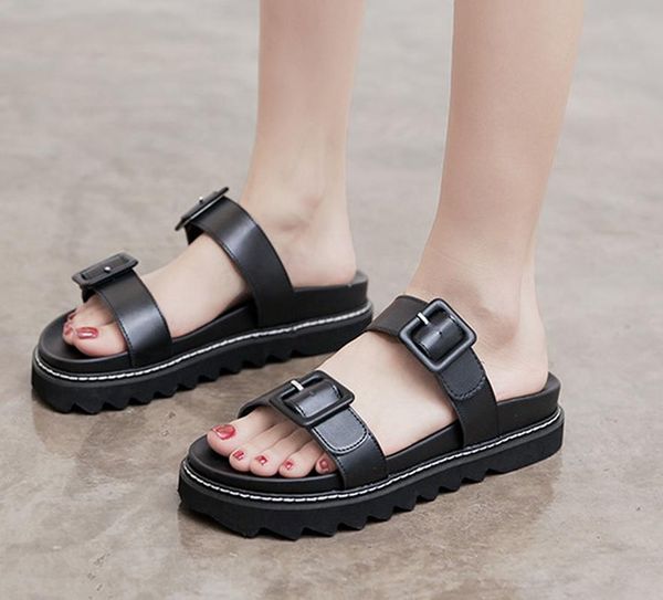 women pumps low heels ladies sandals flat shoes woman gladiator pu leather beach slides female mujer sapato feminino sa0568, Black