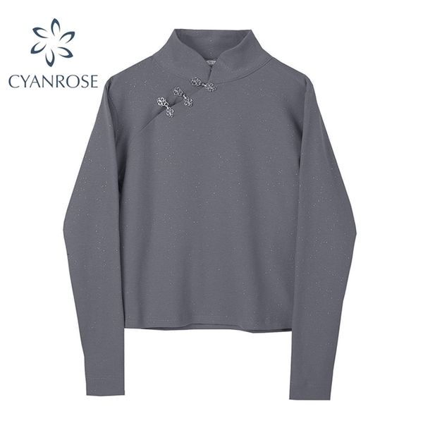 chinese style t shirt stand collar chic cardigan vintage buttons long sleeve solid tees ulzzang stylish loose mujer 210515, White
chinese style t shirt stand collar chic cardigan vintage buttons long sleeve solid tees ulzzang stylish loose mujer 210515, White