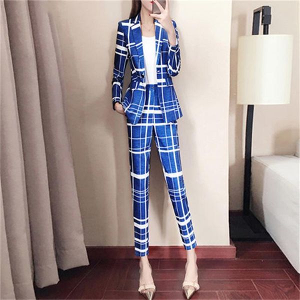 fashion printed suit female spring/autumn high-end large size slim + pants two-piece women women's two piece, White
fashion printed suit female spring/autumn high-end large size slim + pants two-piece women women's two piece, White