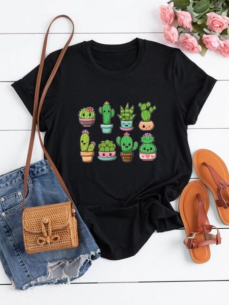 plus cactus print tee b9lt#, Black