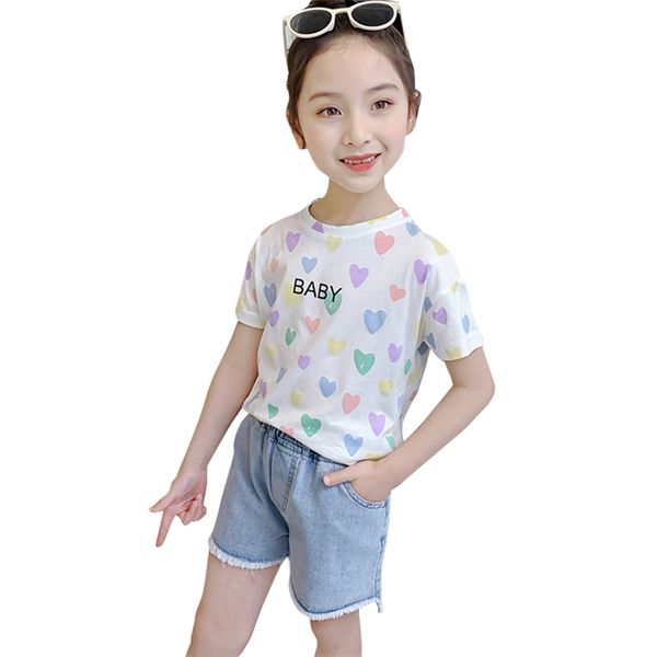 girls clothes heart tshirt + denim short clothing for letter summer costumes children 210527, White
girls clothes heart tshirt + denim short clothing for letter summer costumes children 210527, White