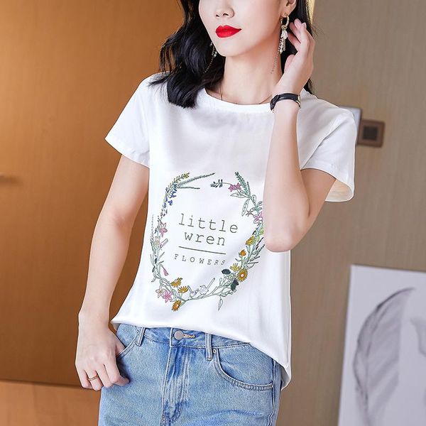 women's t-shirt summer korean cotton t-shirts for women letter pattern vintage satin short sleeves plus size office lady shirts, White
women's t-shirt summer korean cotton t-shirts for women letter pattern vintage satin short sleeves plus size office lady shirts, White