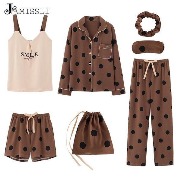 jrmissli 7pcs set pyjamas set ladies cotton sweet home outerwear women sleepwear wear clothing dot print pajama sets 210809, Black;red
jrmissli 7pcs set pyjamas set ladies cotton sweet home outerwear women sleepwear wear clothing dot print pajama sets 210809, Black;red