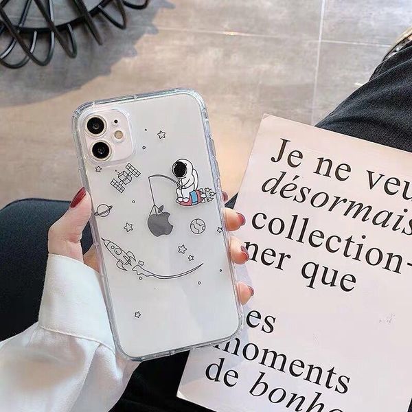 cell phone pouches cute cartoon space astronaut case for 11 12 pro max mini xs x xr 7 8 plus soft bumper shockproof clear cover
