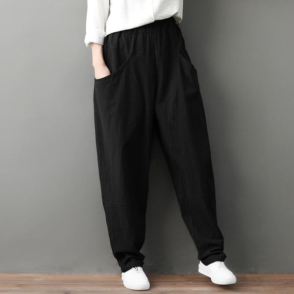 women's pants & capris women solid color summer korean style elastic waist large size cotton linen casual loose harem, Black;white
women's pants & capris women solid color summer korean style elastic waist large size cotton linen casual loose harem, Black;white