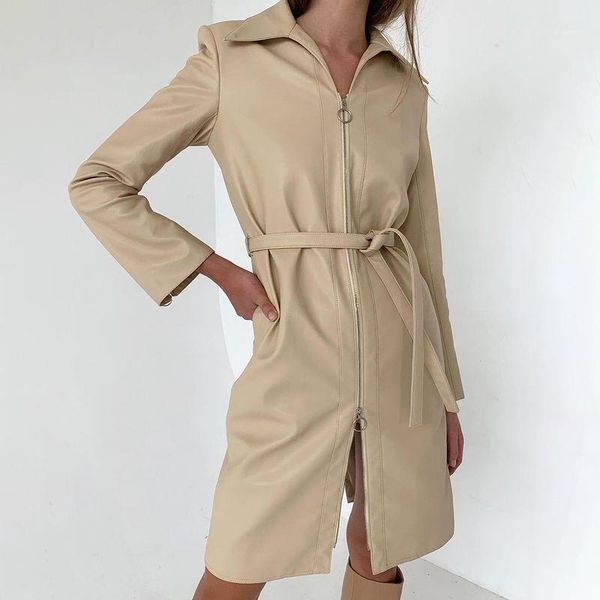 malina fashion zipper faux leather trench women elegant turn down collar slim long solid tie belt ladies1, Tan;black
malina fashion zipper faux leather trench women elegant turn down collar slim long solid tie belt ladies1, Tan;black