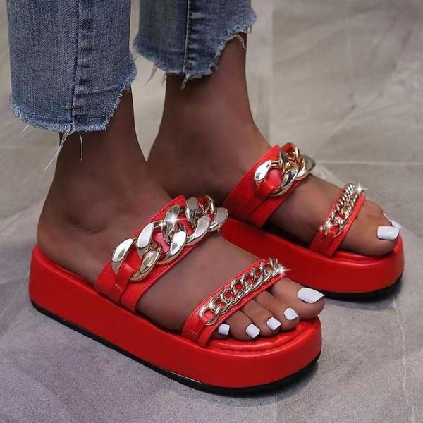 slippers metal chain women's sandals platform narrow band women plus size 43 pu casual fashion open toe womens sliders, Black
slippers metal chain women's sandals platform narrow band women plus size 43 pu casual fashion open toe womens sliders, Black