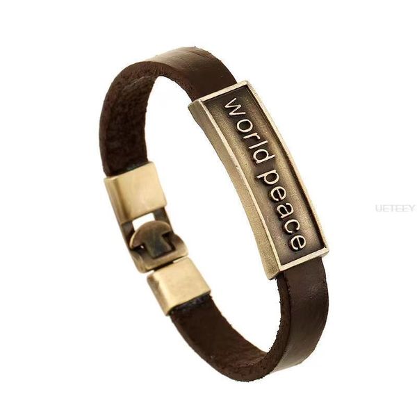 classic simple world peace punk men and women leather texture bracelet special gift jewelry charm bracelets, Golden;silver
classic simple world peace punk men and women leather texture bracelet special gift jewelry charm bracelets, Golden;silver