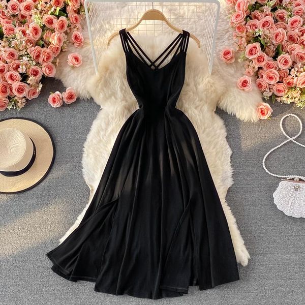 casual dresses black holiday spaghetti strap dress women fashion summer v-neck sleeveless criss cross backless a-line split party, Black;gray
casual dresses black holiday spaghetti strap dress women fashion summer v-neck sleeveless criss cross backless a-line split party, Black;gray