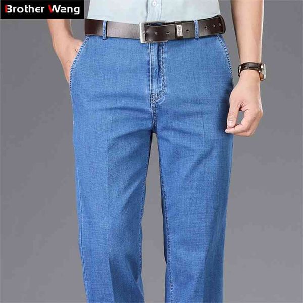 classic style summer men's straight thin jeans business casual stretch trousers male brand pants blue 210723
classic style summer men's straight thin jeans business casual stretch trousers male brand pants blue 210723