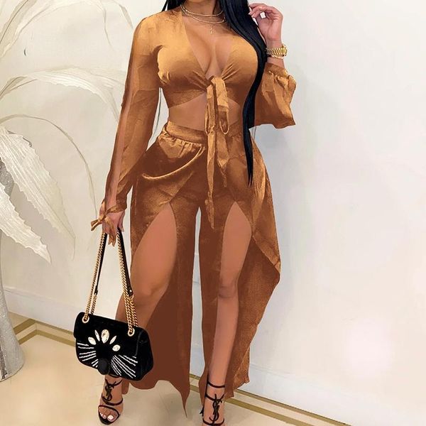 women's two piece pants 2021 product v-neck slit long sleeve knot front crop and suit two-piece, White
women's two piece pants 2021 product v-neck slit long sleeve knot front crop and suit two-piece, White
