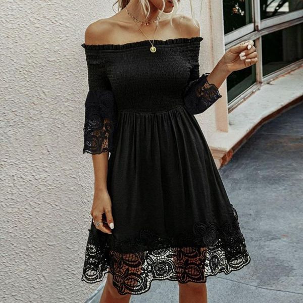 casual dresses 2021 summer womens dress ruffles floral lace off shoulder solid flare sleeve knee-length lady party vestidos, Black;gray
casual dresses 2021 summer womens dress ruffles floral lace off shoulder solid flare sleeve knee-length lady party vestidos, Black;gray