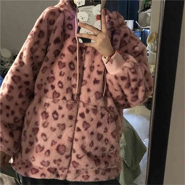 women's fur & faux leopard printing zipper velvet hoodies loose harajuku streetwear female fur coat from fake spring y2k drawstring jac, Black
women's fur & faux leopard printing zipper velvet hoodies loose harajuku streetwear female fur coat from fake spring y2k drawstring jac, Black