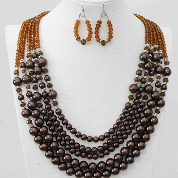 earrings & necklace 5rows crystal glass abacus faceted round shell coffee faux pearl beads for women weddings jewelry set b983-5, Silver
earrings & necklace 5rows crystal glass abacus faceted round shell coffee faux pearl beads for women weddings jewelry set b983-5, Silver