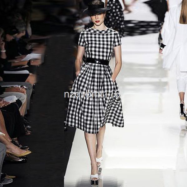 casual dresses catwalk spring and summer women's dress one-line collar waist section black splicing white check short sleeve medium len, Black;gray
casual dresses catwalk spring and summer women's dress one-line collar waist section black splicing white check short sleeve medium len, Black;gray