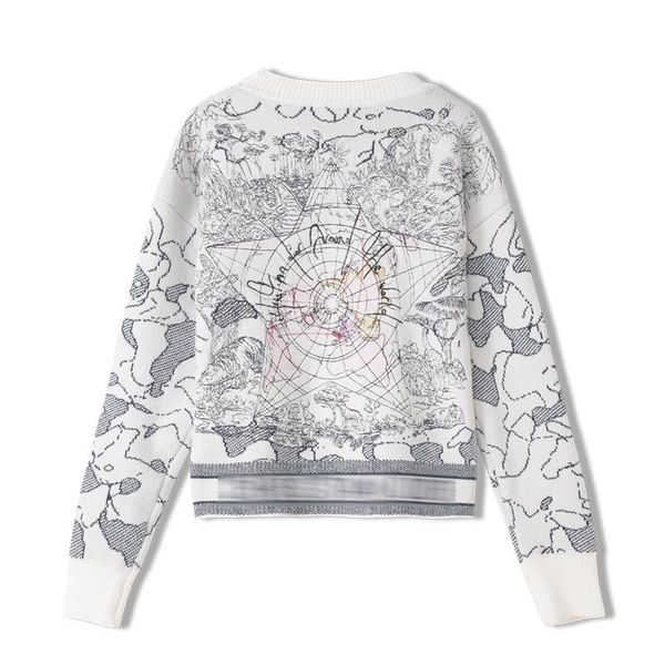 women's sweaters fashion runway luxury famous european design kint five pointed star embroidery jacquard femmes jumpers, White;black
women's sweaters fashion runway luxury famous european design kint five pointed star embroidery jacquard femmes jumpers, White;black