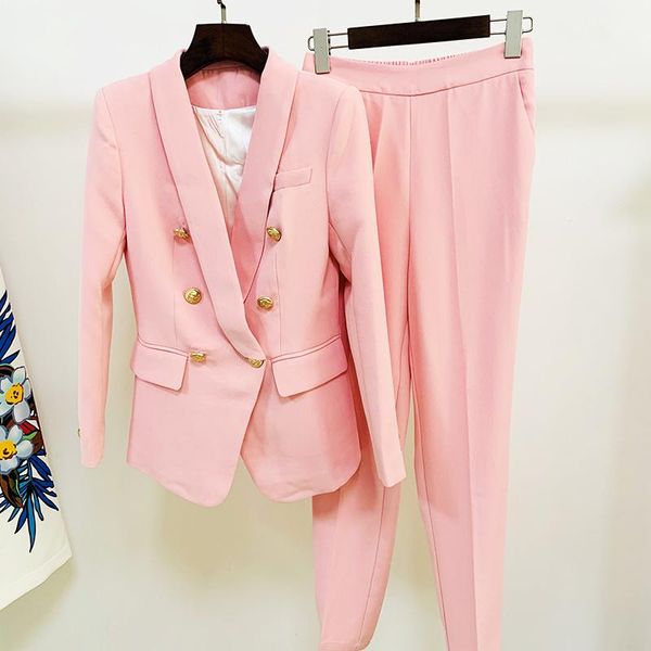 women's two piece pants high street est 2021 designer fashion career set shawl collar lion buttons double breasted blazer suit, White
women's two piece pants high street est 2021 designer fashion career set shawl collar lion buttons double breasted blazer suit, White