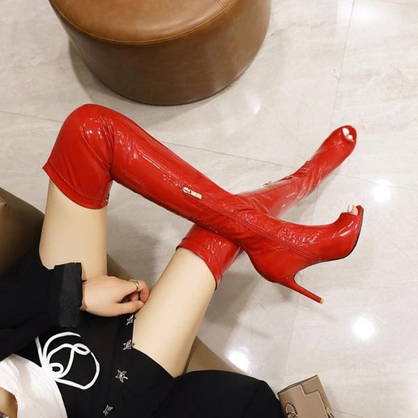 boots women's net red patent leather over the knee high female spring summer open toe fish mouth lady heels, Black
boots women's net red patent leather over the knee high female spring summer open toe fish mouth lady heels, Black