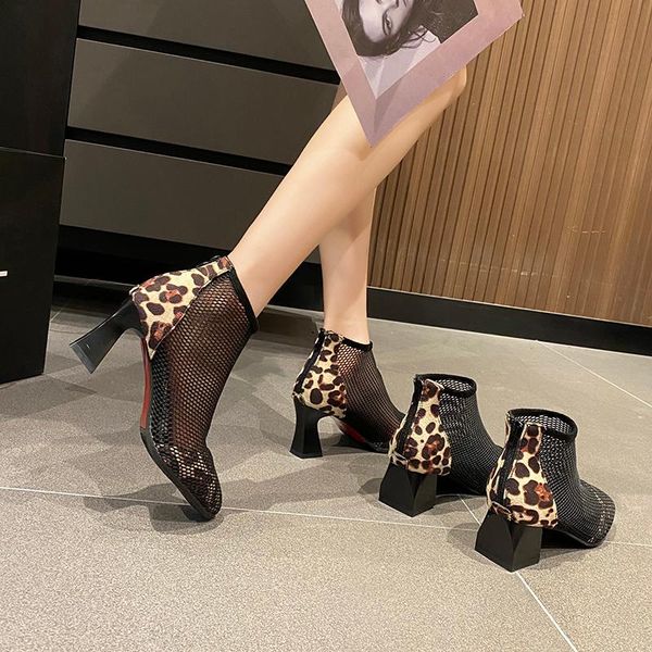 boots leopard print hollow breathable ladies summer fashion square heel zipper temperament high-heeled net boots., Black
boots leopard print hollow breathable ladies summer fashion square heel zipper temperament high-heeled net boots., Black