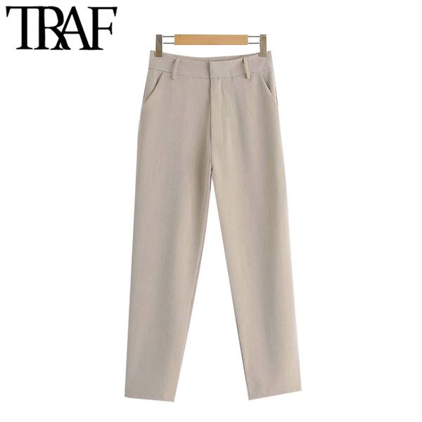 traf women chic fashion office wear side pockets pants vintage high waist zipper fly female ankle trousers pantalones 210415, Black;white
traf women chic fashion office wear side pockets pants vintage high waist zipper fly female ankle trousers pantalones 210415, Black;white