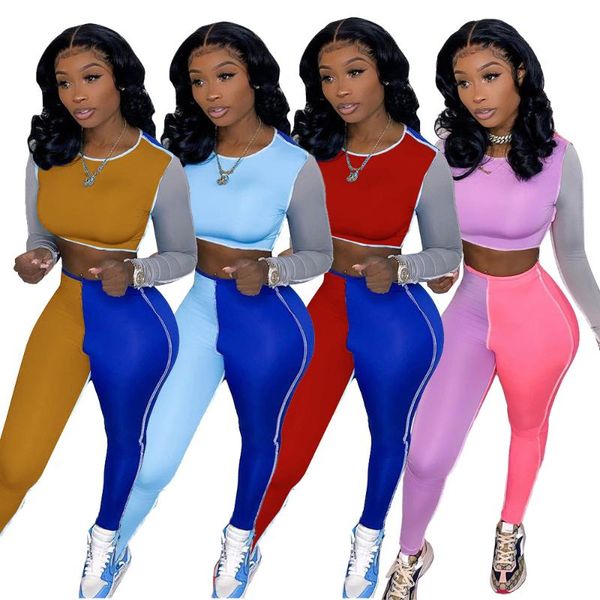 women's two piece pants loungewear women patchwork lounge wear pink orange red set long sleeve crop and pant club outfits, White
women's two piece pants loungewear women patchwork lounge wear pink orange red set long sleeve crop and pant club outfits, White