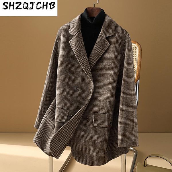 women's wool & blends shzq double sided cashmere coat medium and long british autumn winter high-end aging red plaid suit, Black
women's wool & blends shzq double sided cashmere coat medium and long british autumn winter high-end aging red plaid suit, Black