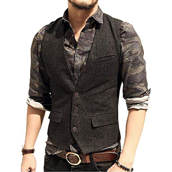 men's vests slim-fit herringbone tweed suits vest three button wool-blend waistcoats gilet homme vintage herren westen, Black;white
men's vests slim-fit herringbone tweed suits vest three button wool-blend waistcoats gilet homme vintage herren westen, Black;white