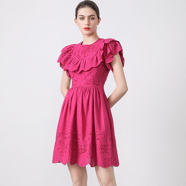 designer dresses spring women dress ruffle short sleeve hollow out high waist solid dress, Black
designer dresses spring women dress ruffle short sleeve hollow out high waist solid dress, Black