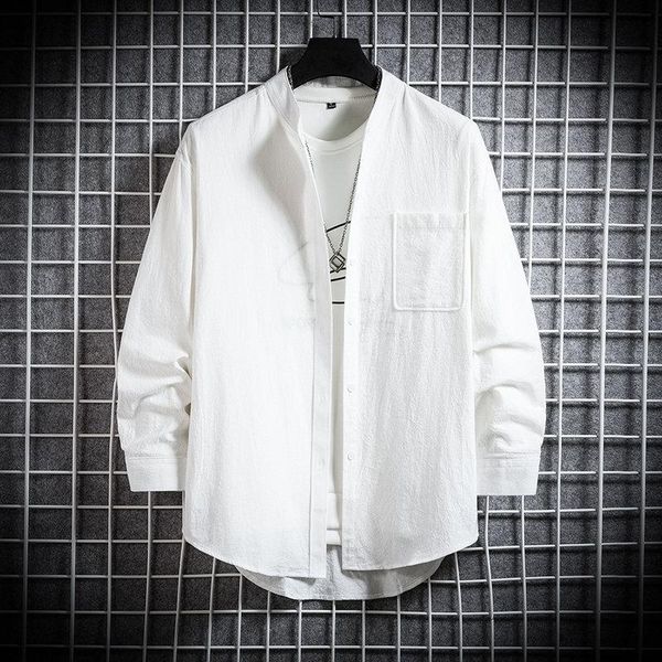 men's casual shirts national style shirt long sleeve stand collar 2021 summer youth thin cotton loose fashion brand men, White;black
men's casual shirts national style shirt long sleeve stand collar 2021 summer youth thin cotton loose fashion brand men, White;black
