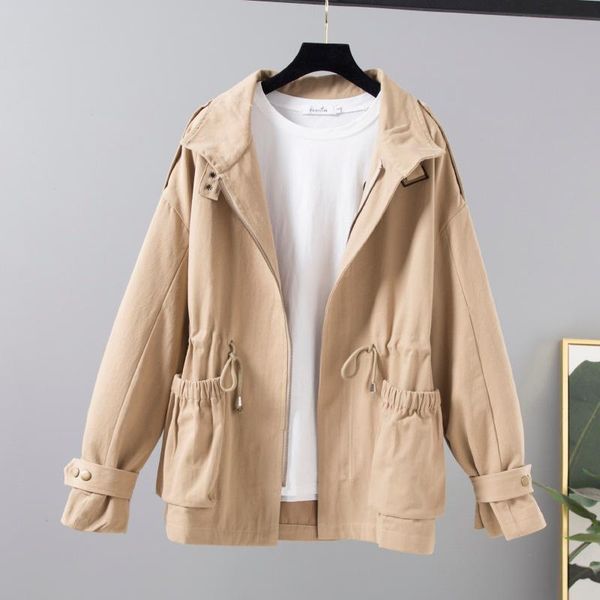 women's trench coats coat women bf stand collar windbreaker female 2021 spring autumn casual loose fashion drawstring outerwear, Tan;black
women's trench coats coat women bf stand collar windbreaker female 2021 spring autumn casual loose fashion drawstring outerwear, Tan;black
