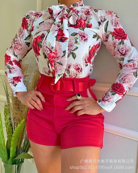 women's tracksuits 2021 autumn clothing retro two piece set elegant printed lace up bow + casual high waist shorts fashion, Gray
women's tracksuits 2021 autumn clothing retro two piece set elegant printed lace up bow + casual high waist shorts fashion, Gray
