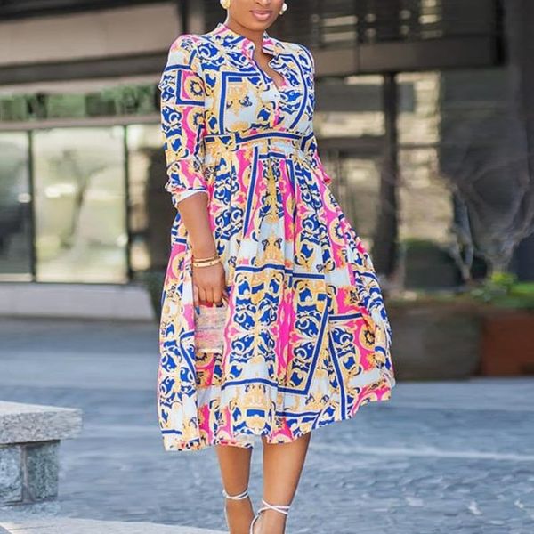 casual dresses women printed dress high waist a line three quarter sleeves mide elegant office ladies classy floral vestidos female robes, Black;gray
casual dresses women printed dress high waist a line three quarter sleeves mide elegant office ladies classy floral vestidos female robes, Black;gray