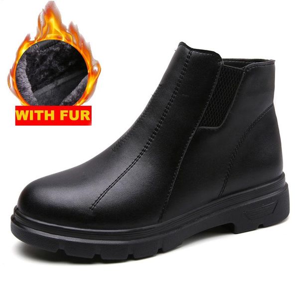 boots women winter flat ankle with fur warm boot zipper design round toe ladies snow shoes black pu leather
