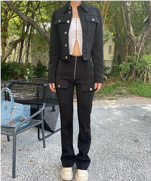 women's pants & capris 2021 autumn and winter tooling style short coat +long trousers set solid color two-piece suit, Black;white
women's pants & capris 2021 autumn and winter tooling style short coat +long trousers set solid color two-piece suit, Black;white