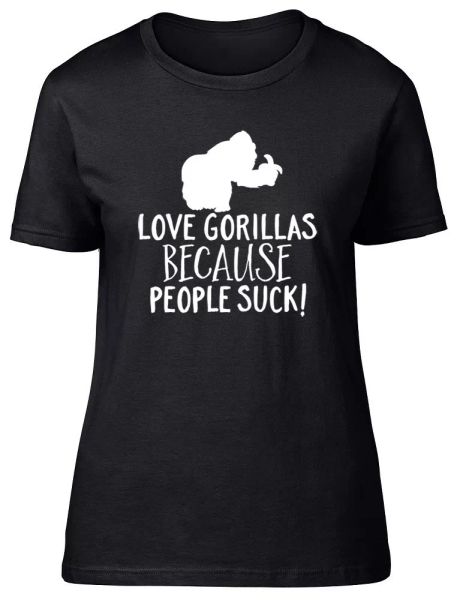 love gorillas because people suck womens ladies short sleeve fitted t-shirt, White;black
love gorillas because people suck womens ladies short sleeve fitted t-shirt, White;black