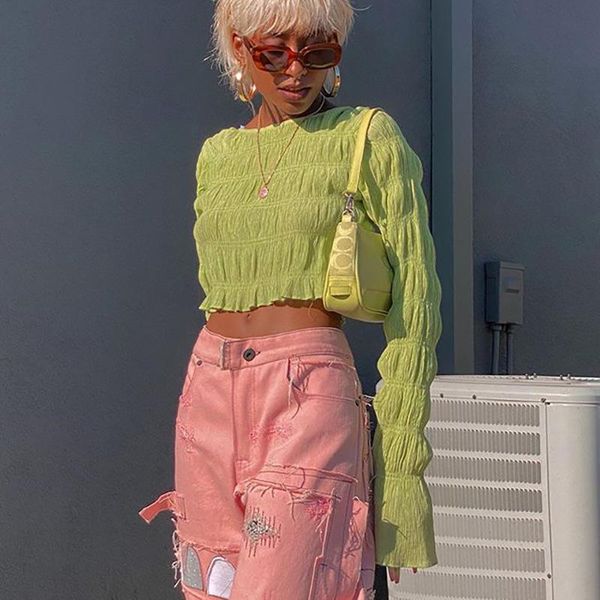 women's round neck long-sleeved pleated belly button all-match crop korean style autumn women y2k aesthetic t-shirt, White
women's round neck long-sleeved pleated belly button all-match crop korean style autumn women y2k aesthetic t-shirt, White