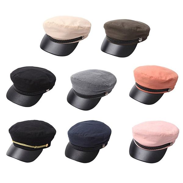 Fashion Unisex PU Leather Military Hat Autumn Sailor Hats For Women Men Black Grey Flat Top Female Travel Cadet Captain Cap Wide Brim, Blue;gray
Fashion Unisex PU Leather Military Hat Autumn Sailor Hats For Women Men Black Grey Flat Top Female Travel Cadet Captain Cap Wide Brim, Blue;gray