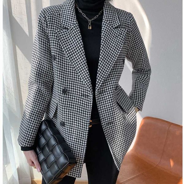 houndstooth suit jacket ladies spring korean loose retro british style 211006, White;black 
houndstooth suit jacket ladies spring korean loose retro british style 211006, White;black