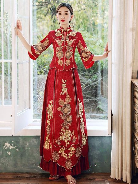 exquisite embroidery applique tassel chinese bride wedding dress cheongsam elegant marriage qipao gowns ethnic clothing, Red
exquisite embroidery applique tassel chinese bride wedding dress cheongsam elegant marriage qipao gowns ethnic clothing, Red
