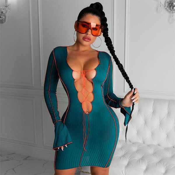 casual dresses lace up deep v neck ribbed long sleeve bodycon women patchwork club partywear fashion mini dress fall, Black;gray
casual dresses lace up deep v neck ribbed long sleeve bodycon women patchwork club partywear fashion mini dress fall, Black;gray