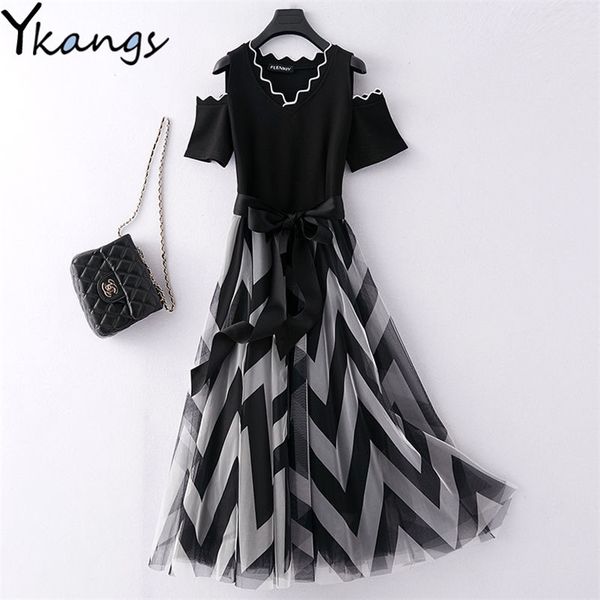 women plus size mesh black long dress elegant off shoulder summer striped waves casual office ladies wear party club 210421, White
women plus size mesh black long dress elegant off shoulder summer striped waves casual office ladies wear party club 210421, White