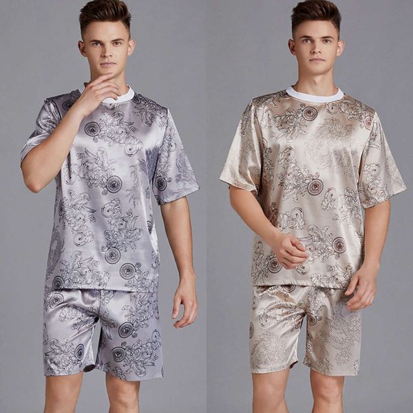 men's pajamas set 2pcs print satine pak short mouw shorts side man's nightgown lent, Black;brown
men's pajamas set 2pcs print satine pak short mouw shorts side man's nightgown lent, Black;brown