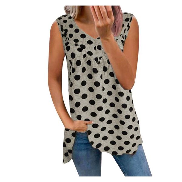 women's blouses & shirts summer tunic women fashion polka dot printed casual o-neck sleeveless loose blusas mujer de moda 2021, White
women's blouses & shirts summer tunic women fashion polka dot printed casual o-neck sleeveless loose blusas mujer de moda 2021, White