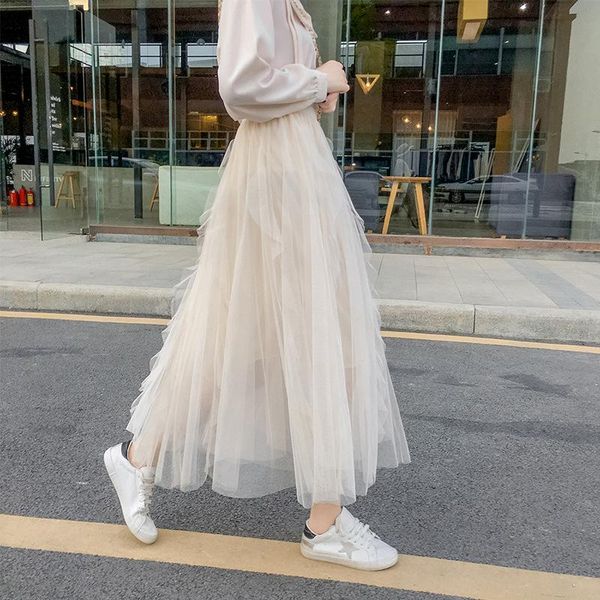 skirts 2021 spring elegant ruffles mesh midi women elastic waist soild white/black/ink pleated skirt long tulle
skirts 2021 spring elegant ruffles mesh midi women elastic waist soild white/black/ink pleated skirt long tulle