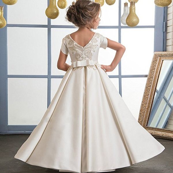 premium 70% off boutique children's dress flower wedding new red princess dress satin fluffy, White
