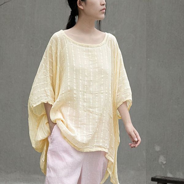 johnature women summer bat sleeve pullover t-shirts striped cotton linen vintage original women plus size t-shirts 210521, White
johnature women summer bat sleeve pullover t-shirts striped cotton linen vintage original women plus size t-shirts 210521, White