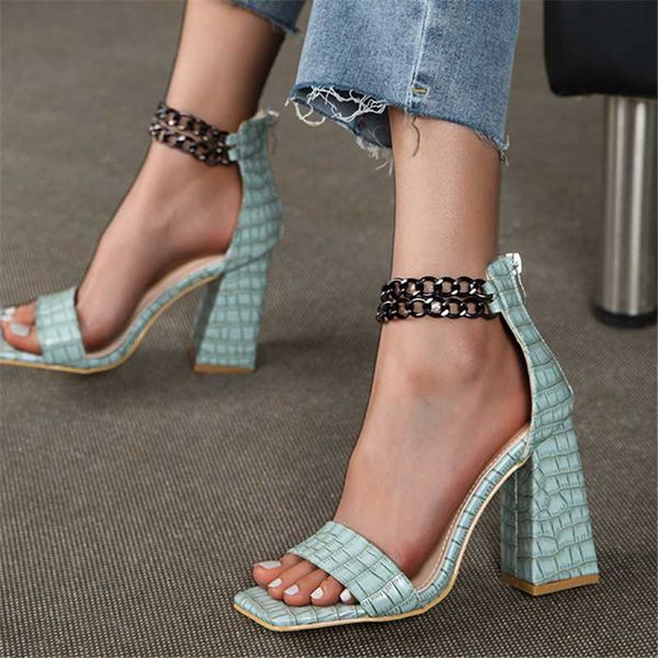 summer square toe sandals women unique design high heels back zip open toes metal chains decor runway sandalias plus size 36-43 dress shoes, Black
summer square toe sandals women unique design high heels back zip open toes metal chains decor runway sandalias plus size 36-43 dress shoes, Black