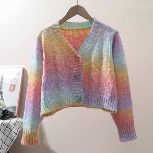 women's knits & tees rainbow knitted cardigan women autumn sweet kawaii sweater coat female korean single-breasted short 2021, White
women's knits & tees rainbow knitted cardigan women autumn sweet kawaii sweater coat female korean single-breasted short 2021, White